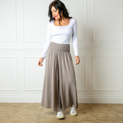 Shirred Waist Wide Leg Trousers